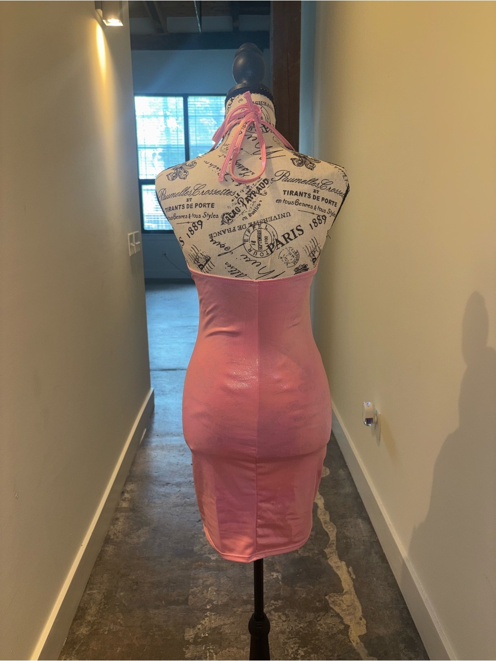Pink Vinyl Halter Bodycon Dress - Picture 4 of 6